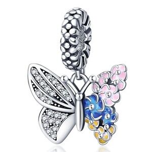Butterfly Charm, Zircon Charm, S925 Silver Stamped Dangle Charm, Butterfly Jewel